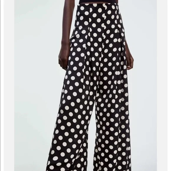 ZARA Polka Dot High Waist Satin Pants, XS - Picture 2 of 10